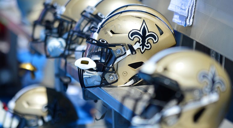 A general view of New Orleans Saints helmets against the Los Angeles Chargers at Dignity Health Sports Park..