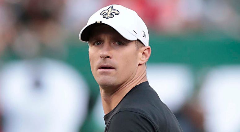 New Orleans Saints quarterback Drew Brees (9) warms up before his game against the New York Jets at MetLife Stadium.