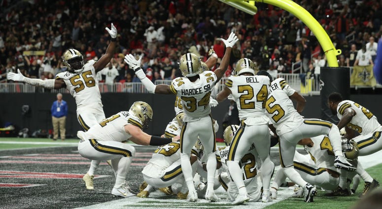 Saints celebrate in endzone