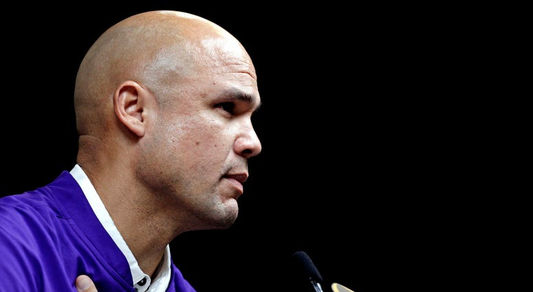 LSU Tigers defensive coordinator Dave Aranda during the College Football Playoff National Championship media day at Xavier University of Louisiana Convocation Center.