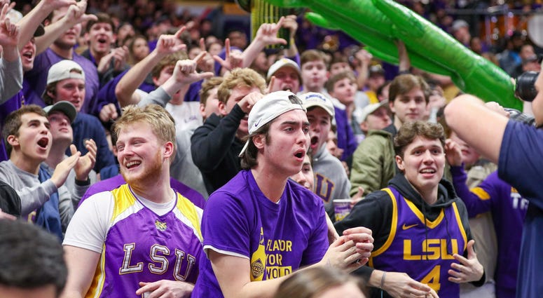 LSU Tigers fans react during the second half against the Florida Gators at Maravich Assembly Center.