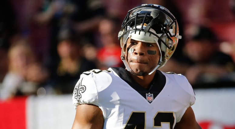 Dec 31, 2017; Tampa, FL, USA; New Orleans Saints free safety Marcus Williams (43) works out prior to the game at Raymond James Stadium. Dec 31, 2017; Tampa, FL, USA; New Orleans Saints free safety Marcus Williams (43) works out prior to the game at Raymond James Stadium.