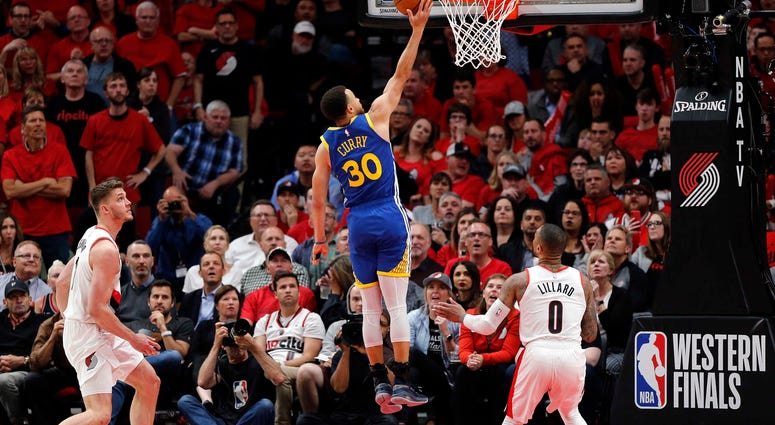 Warriors guard Stephen Curry playing the Portland Trailblazers in the 2019 playoffs
