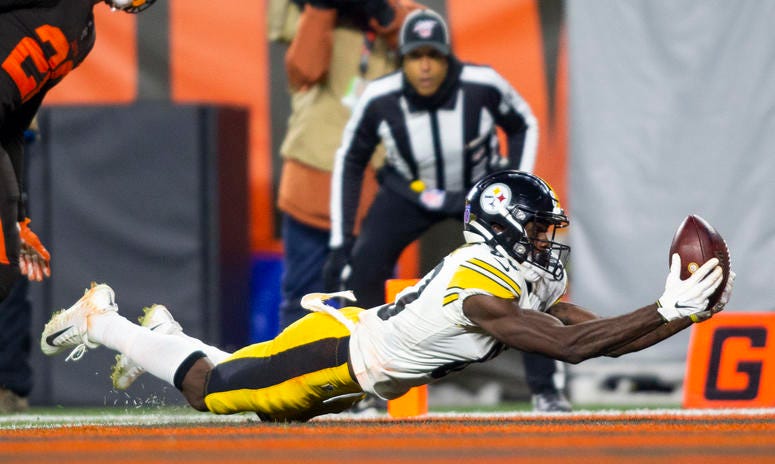 Pittsburgh Steelers wide receiver Johnny Holton (80) drops the ball as he dives in the end zone during the fourth quarter against the Cleveland Browns at FirstEnergy Stadium. The Browns won 21-7.