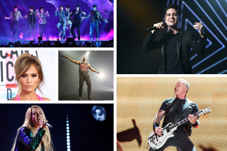 BTS, J Lo, Drake, Carrie Underwood, Panic! At The Disco, Metallica BTS, J Lo, Drake, Carrie Underwood, Panic! At The Disco, Metallica
