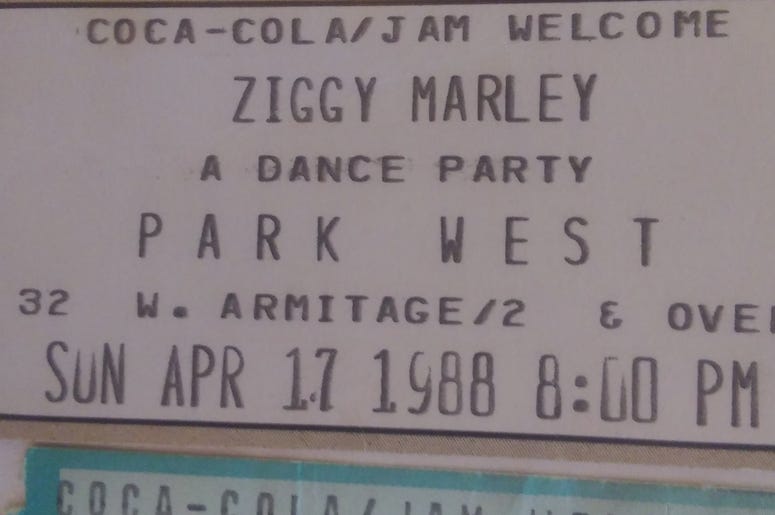Ziggy Marley ticket stub 1988