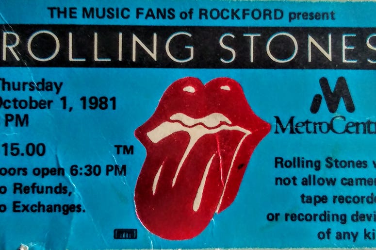 Rolling Stones Ticket Stub Rockford 1981