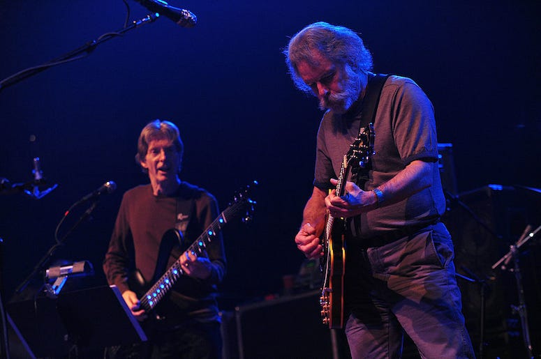 Phil Lesh and Bob Weir of the Grateful Dead perform live in concert.