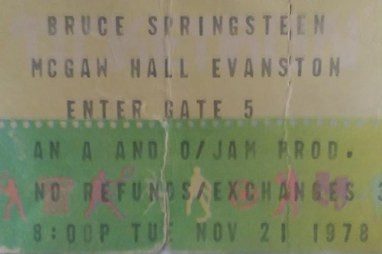 Ticket Stub For Bruce Springsteen Evanston 1978