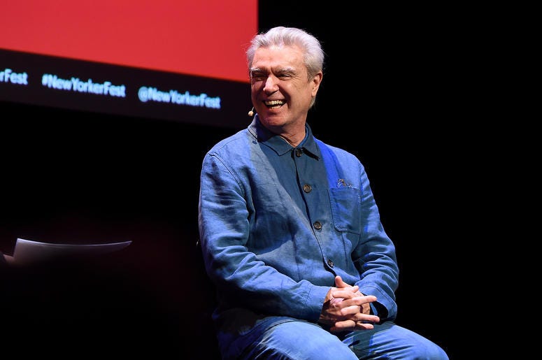 NEW YORK, NEW YORK - OCTOBER 13: David Byrne speaks on stage during the 2019 New Yorker Festival on October 13, 2019 in New York City. (Photo by Ilya S. Savenok/Getty Images for The New Yorker)