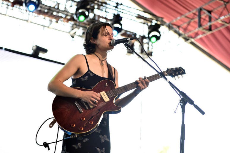 INDIO, CA - APRIL 14: Adrianne Lenker of Big Thief performs onstage during 2018 Coachella Valley Music And Arts Festival Weekend 1 at the Empire Polo Field on April 14, 2018 in Indio, California. (Photo by Matt Cowan/Getty Images for Coachella)