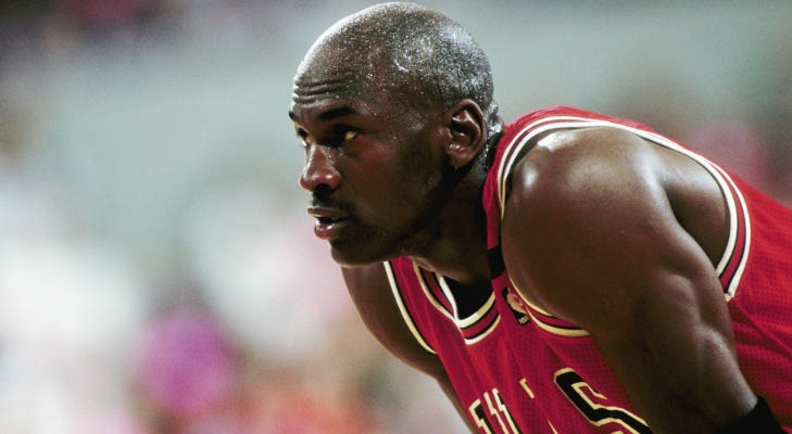 Michael Jordan (23) against the Portland Trail Blazers during the 1992 season at Memorial Coliseum. Michael Jordan (23) against the Portland Trail Blazers during the 1992 season at Memorial Coliseum.