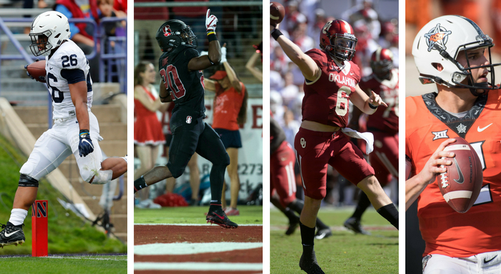 Saquon Barkley, Bryce Love, Baker Mayfield, Mason Rudolph Penn State's Saquon Barkley, Stanford's Bryce Love, Oklahoma's Baker Mayfield, Oklahoma State's Mason Rudolph