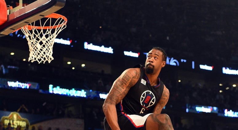 Los Angeles Clippers center DeAndre Jordan (6) competes in the slam dunk contest during NBA All-Star Saturday Night at Smoothie King Center. Los Angeles Clippers center DeAndre Jordan (6) competes in the slam dunk contest during NBA All-Star Saturday Night at Smoothie King Center.