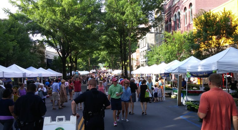 The TD Saturday Market in downtown Greenville on Main Street Saturday Farmers Market