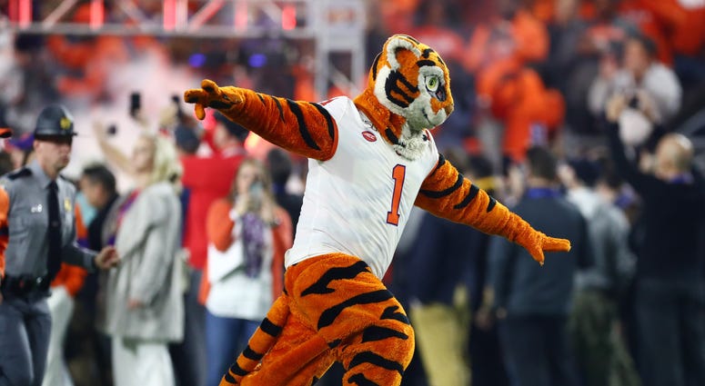 Dec 28, 2019; Glendale, AZ, USA; Clemson Tigers mascot performs before the 2019 Fiesta Bowl college football playoff semifinal game against the Ohio State Buckeyes at State Farm Stadium. Mandatory Credit: Matthew Emmons-USA TODAY Sports Dec 28, 2019; Glendale, AZ, USA; Clemson Tigers mascot performs before the 2019 Fiesta Bowl college football playoff semifinal game against the Ohio State Buckeyes at State Farm Stadium. Mandatory Credit: Matthew Emmons-USA TODAY Sports