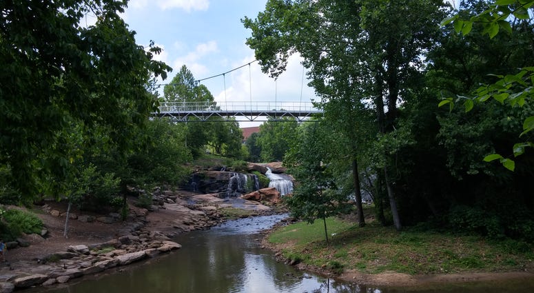 Falls Park and the Liberty Bridge Falls Park
