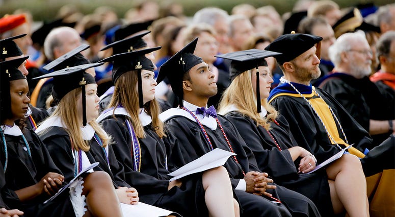 Graduates during commencement ceremonies at Furman University Furman graduates commencement