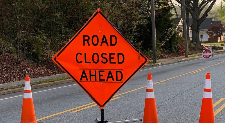 Road Closed Ahead sign Road Closed Ahead sign