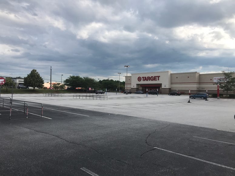 Target parking lot on Woodruff Road is deserted by 6PM Saturday May 30. Target parking lot on Woodruff Road is deserted by 6PM Saturday May 30.