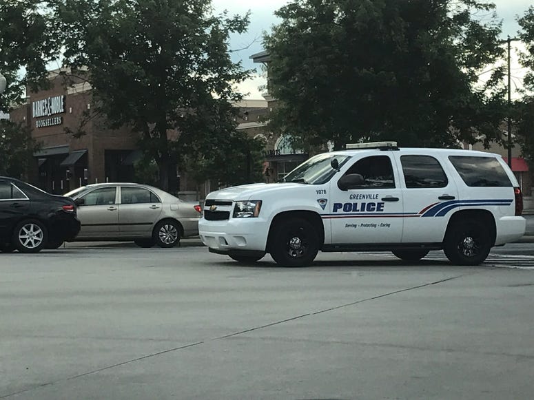 Greenville Police patrolling parking lots Saturday May 30. Greenville Police patrolling parking lots Saturday May 30.