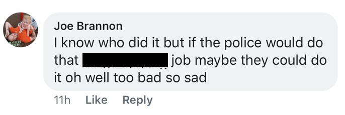 Joe David Brannon's FB Comment to Greer PD