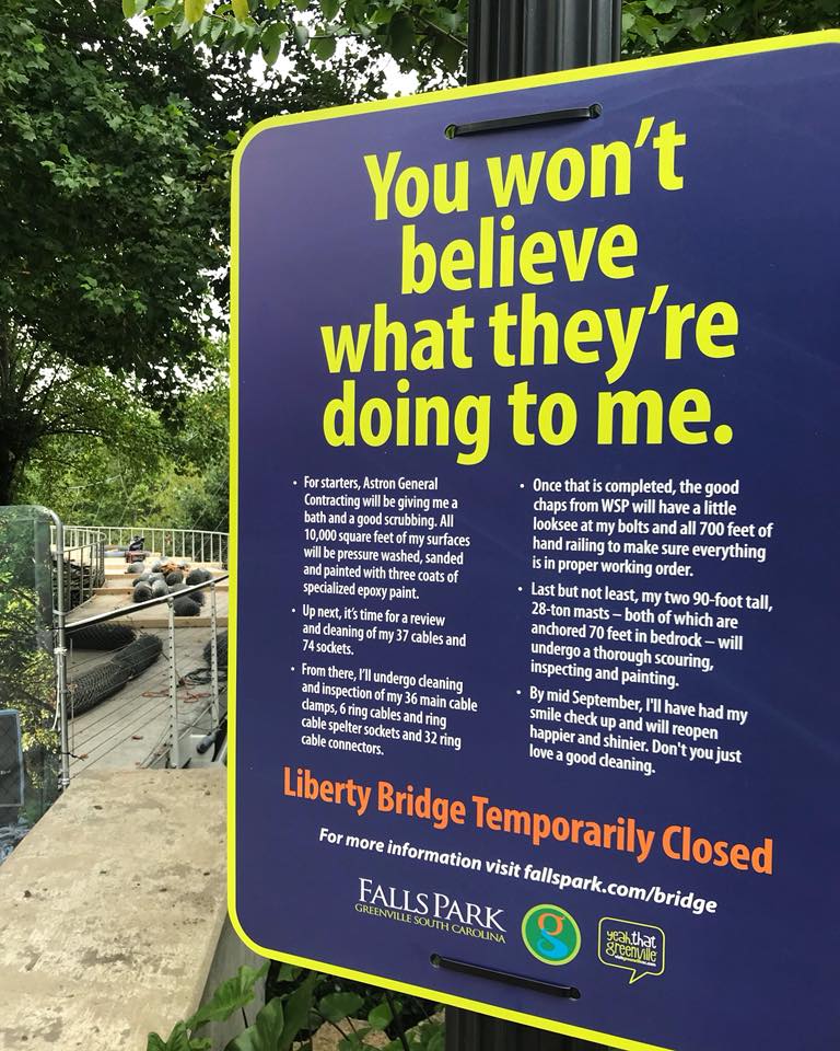 Liberty Bridge repair sign Liberty Bridge repair sign