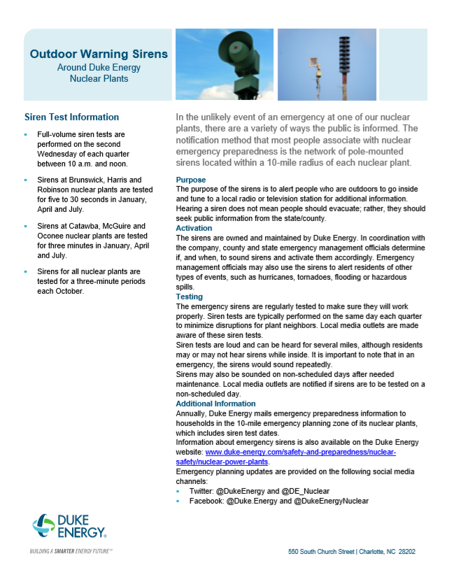 Oconee Nuclear Station Siren Test Fact Sheet Oconee Nuclear Station Siren Test Fact Sheet