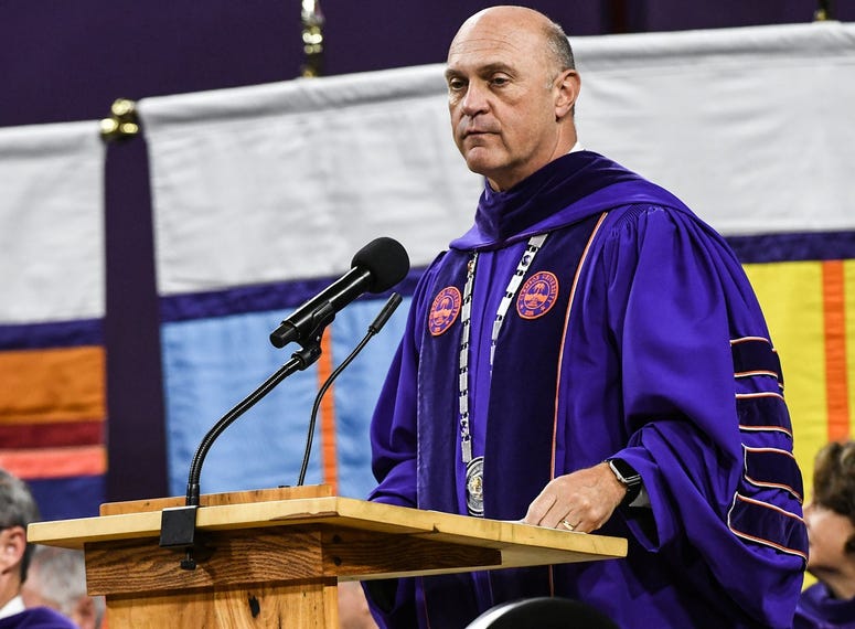 President Jim Clements speaks during Clemson University commencement ceremonies in Littlejohn Coliseum in Clemson Friday, May 10, 2019. Clemson University Commencement Ceremonies May 2019 President Jim Clements speaks during Clemson University commencement ceremonies in Littlejohn Coliseum in Clemson Friday, May 10, 2019. Clemson University Commencement Ceremonies May 2019
