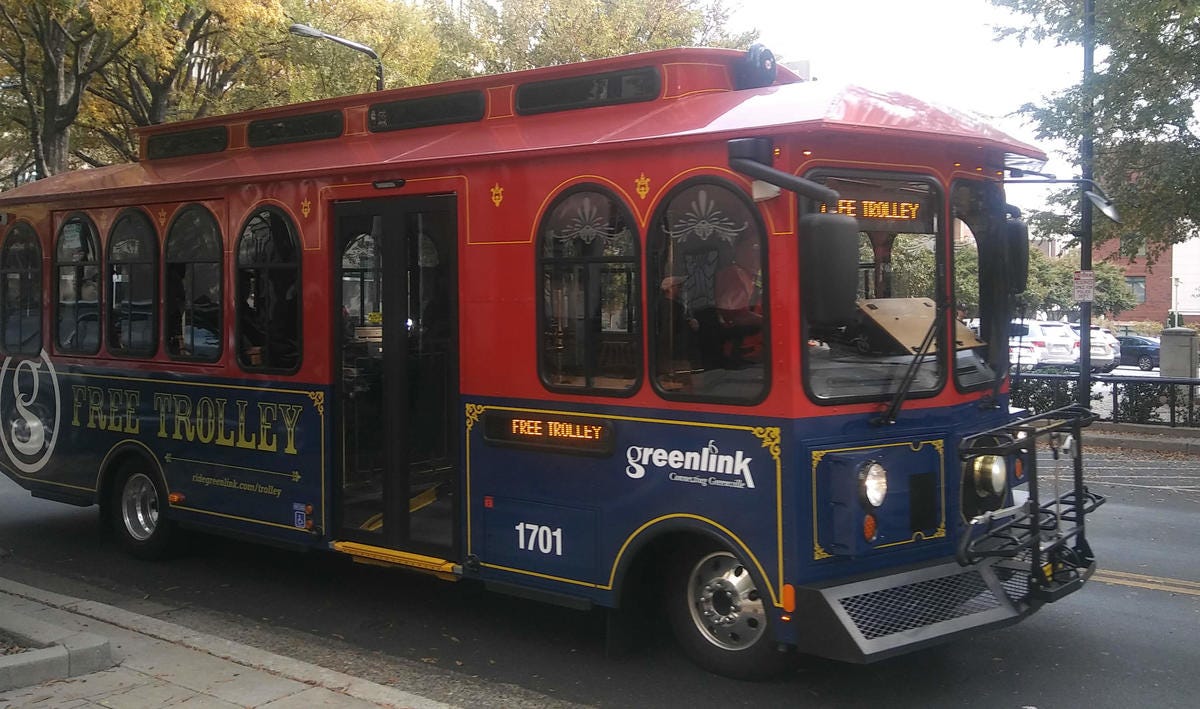 Greenlink Trolley on Main Street, Greenville Greenlink Trolley