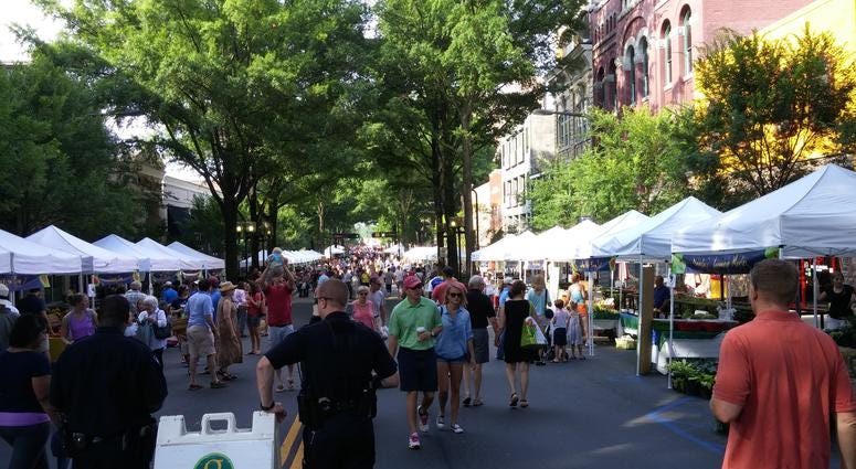 The TD Saturday Market in downtown Greenville on Main Street Saturday Farmers Market