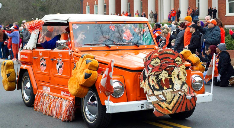 Jan 12, 2019; Clemson, SC, USA; Fans line the streets of Clemson University's campus during the College Football Playoff National Championship celebration parade. Mandatory Credit: Joshua S. Kelly-USA TODAY Sports Jan 12, 2019; Clemson, SC, USA; Fans line the streets of Clemson University's campus during the College Football Playoff National Championship celebration parade. Mandatory Credit: Joshua S. Kelly-USA TODAY Sports
