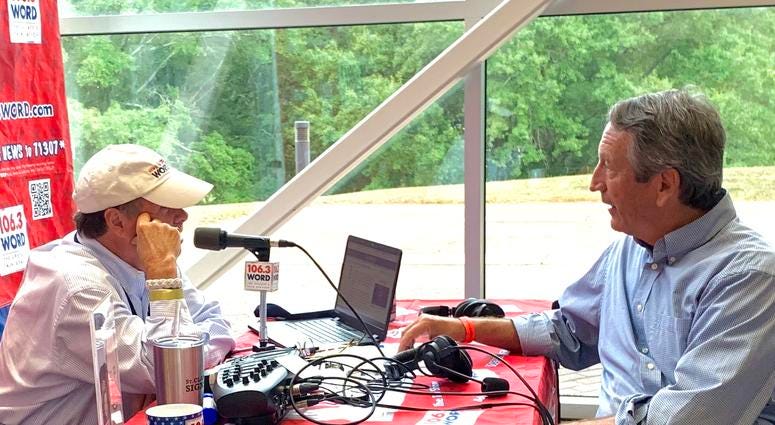Mark Sanford interviewed by Bob McLain Monday August 26 at the Faith & Freedom BBQ in Anderson.