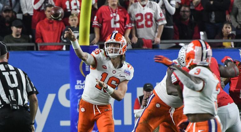 Clemson quarterback Trevor Lawrence (16) throws a pass against Ohio State during the fourth quarter of the PlayStation Fiesta Bowl of the College Football Playoffs semi-final game, at State Farm Stadium in Glendale, Arizona Saturday, December 28, 2019. Cl Clemson quarterback Trevor Lawrence (16) throws a pass against Ohio State during the fourth quarter of the PlayStation Fiesta Bowl of the College Football Playoffs semi-final game, at State Farm Stadium in Glendale, Arizona Saturday, December 28, 2019. Cl