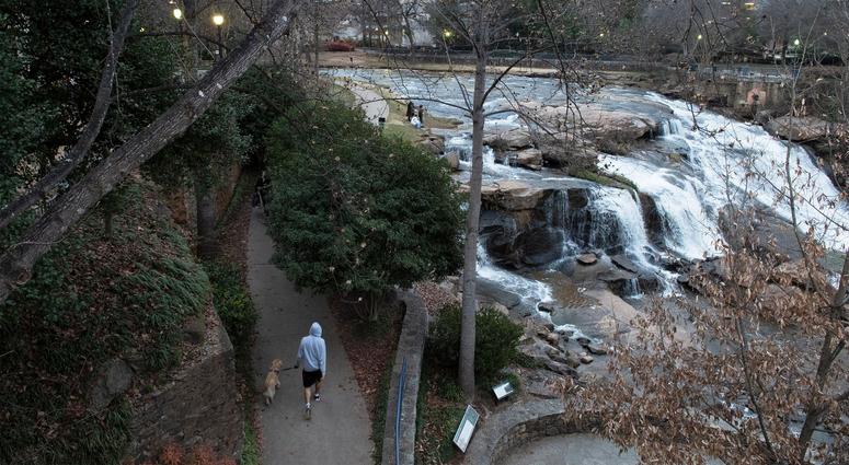 Part of the Swamp Rabbit Trail runs through Falls Park on the Reedy in Greenville Part of the Swamp Rabbit Trail runs through Falls Park on the Reedy in Greenville
