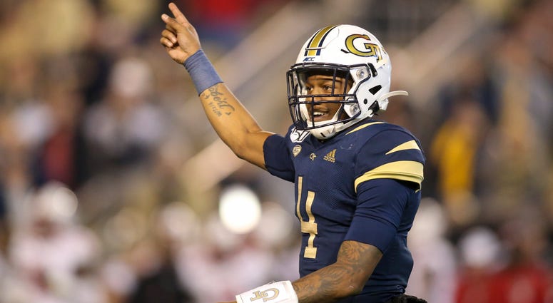 Nov 21, 2019; Atlanta, GA, USA; Georgia Tech Yellow Jackets quarterback James Graham (4) reacts in the first half against the North Carolina State Wolfpack at Bobby Dodd Stadium. Mandatory Credit: Brett Davis-USA TODAY Sports