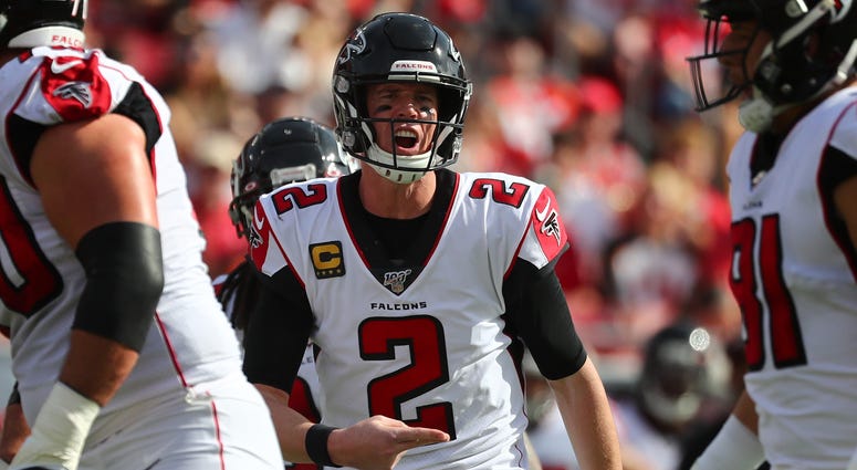 Dec 29, 2019; Tampa, Florida, USA; Atlanta Falcons quarterback Matt Ryan (2) calls a play against the Tampa Bay Buccaneers during the first quarter at Raymond James Stadium. Mandatory Credit: Kim Klement-USA TODAY Sports