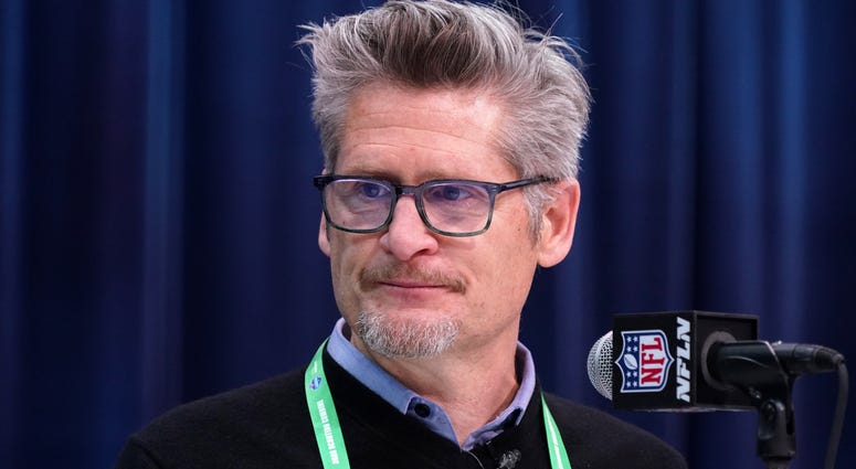 Feb 25, 2020; Indianapolis, Indiana, USA; Atlanta Falcons general manager Thomas Dimitroff speaks during the NFL Scouting Combine at the Indiana Convention Center. Mandatory Credit: Kirby Lee-USA TODAY Sports