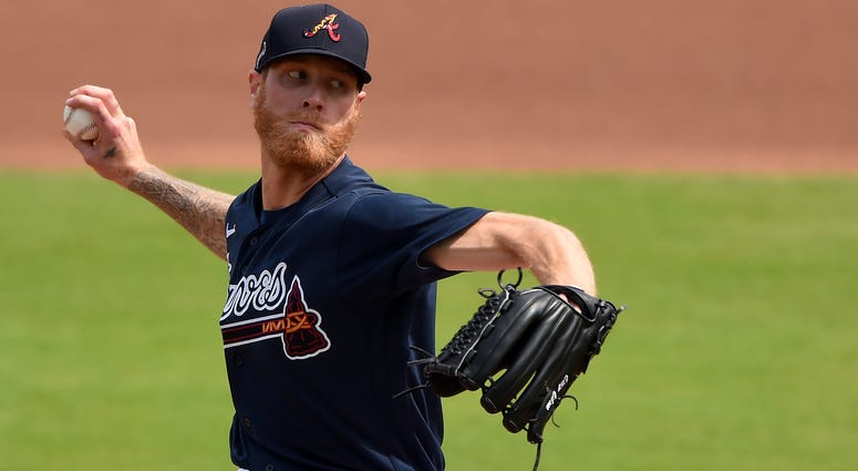 Feb 25, 2020; North Port, Florida, USA; Atlanta Braves starting pitcher Mike Foltynewicz (26) pitching against the Minnesota Twins during the first inning at CoolToday Park. Mandatory Credit: John David Mercer-USA TODAY Sports