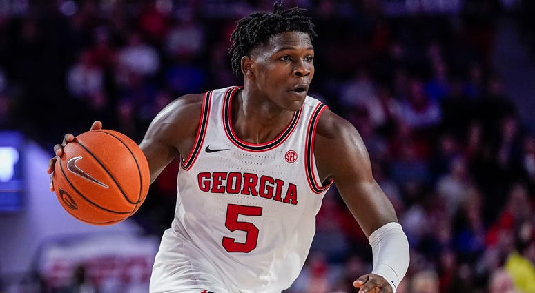 Mar 4, 2020; Athens, Georgia, USA; Georgia Bulldogs guard Anthony Edwards (5) controls the ball against the Florida Gators during the second half at Stegeman Coliseum. Mandatory Credit: Dale Zanine-USA TODAY Sports