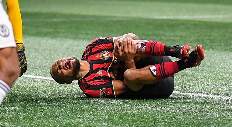 Atlanta United forward Josef Martinez (7) reacts after being injured against the Philadelphia Union Atlanta United forward Josef Martinez (7) reacts after being injured against the Philadelphia Union