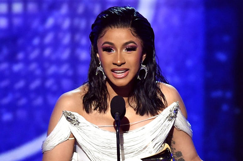 Cardi B accepts the Best Rap Album for 'Invasion of Privacy' onstage during the 61st Annual GRAMMY Awards Cardi B accepts the Best Rap Album for 'Invasion of Privacy' onstage during the 61st Annual GRAMMY Awards