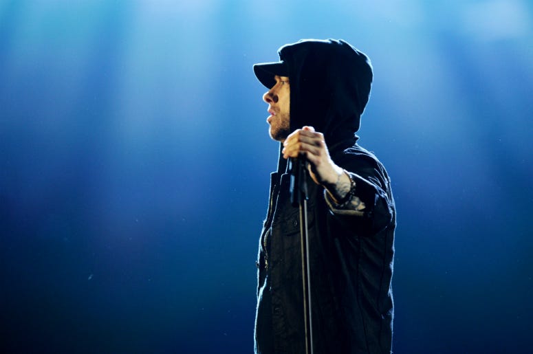 Eminem performs on stage during the MTV EMAs 2017 Eminem performs on stage during the MTV EMAs 2017