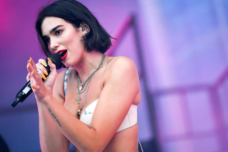 Dua Lipa performs at the Bonnaroo Music and Arts Festival. Dua Lipa performs at the Bonnaroo Music and Arts Festival.