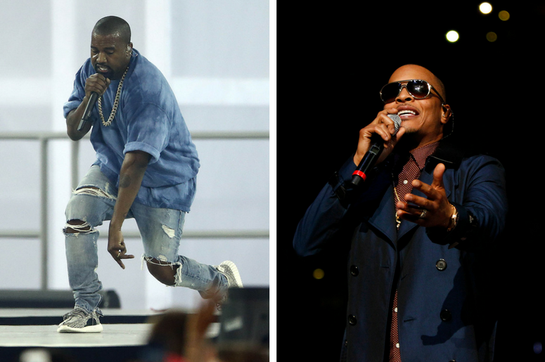 Kanye West performs during the closing ceremony for the 2015 Pan Am Games / T.I. performs at halftime of a game between the Atlanta Hawks and Cleveland Cavaliers Kanye West performs during the closing ceremony for the 2015 Pan Am Games / T.I. performs at halftime of a game between the Atlanta Hawks and Cleveland Cavaliers