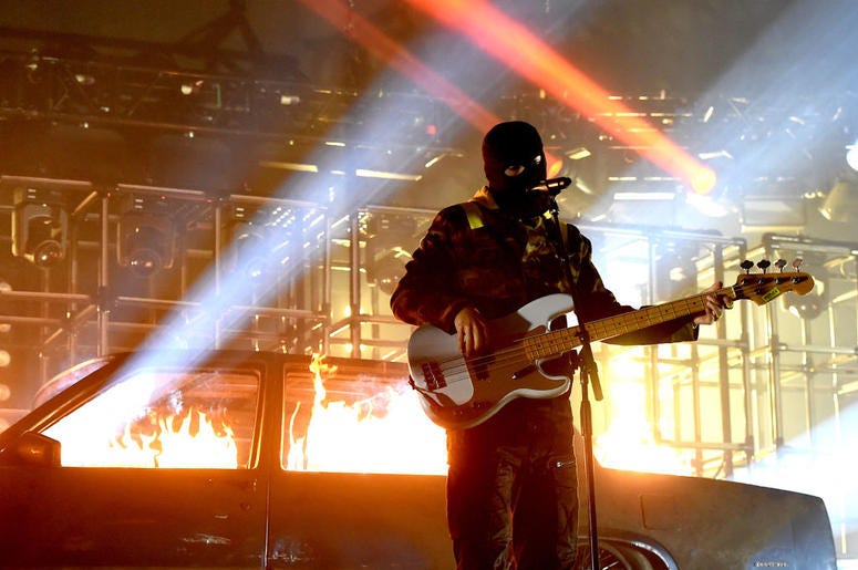 Tyler Joseph of Twenty One Pilots performs at the Forum on November 10, 2018 in Inglewood, California Tyler Joseph of Twenty One Pilots performs at the Forum on November 10, 2018 in Inglewood, California