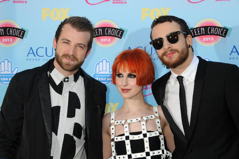 Paramore Jeremy Davis, Hayley Williams, Taylor York, Paramore. 2013 Teen Choice Awards - Arrivals held at Gibson Amphitheatre.
